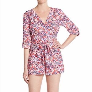 Yumi Kim Liz Belted Red & Blue Floral Romper